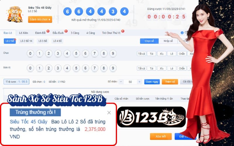 Các sảnh xổ số siêu tốc nổi bật tại 123b