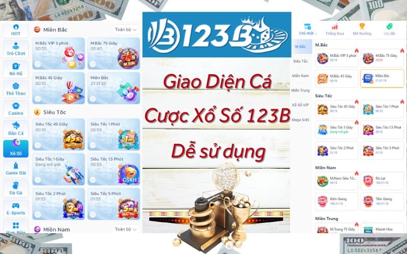 Giao diện cá cược xổ số 123b trực quan và dễ sử dụng