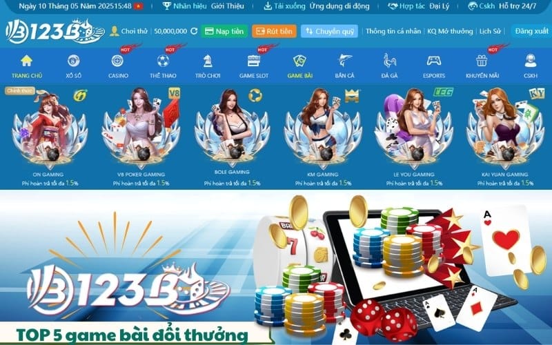 Top 5 game bài đổi thưởng được yêu thích nhất tại 123B