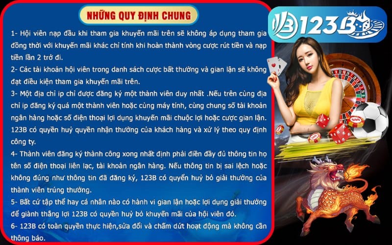 Điều kiện và thể lệ chung của khuyến mãi 123b