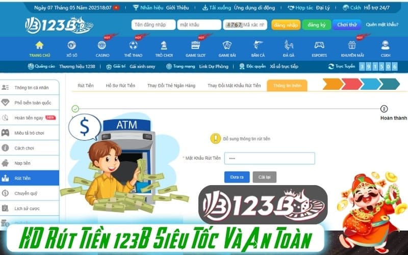 Hướng dẫn rút tiền 123b siêu tốc và an toàn
