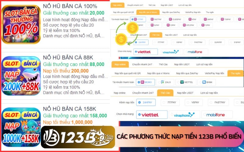 Các phương thức nạp tiền 123b phổ biến nhất hiện nay