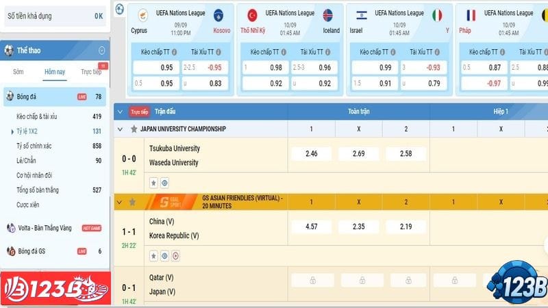 Cá cược bóng đá trực tuyến tại 123B với nhiều kèo hấp dẫn